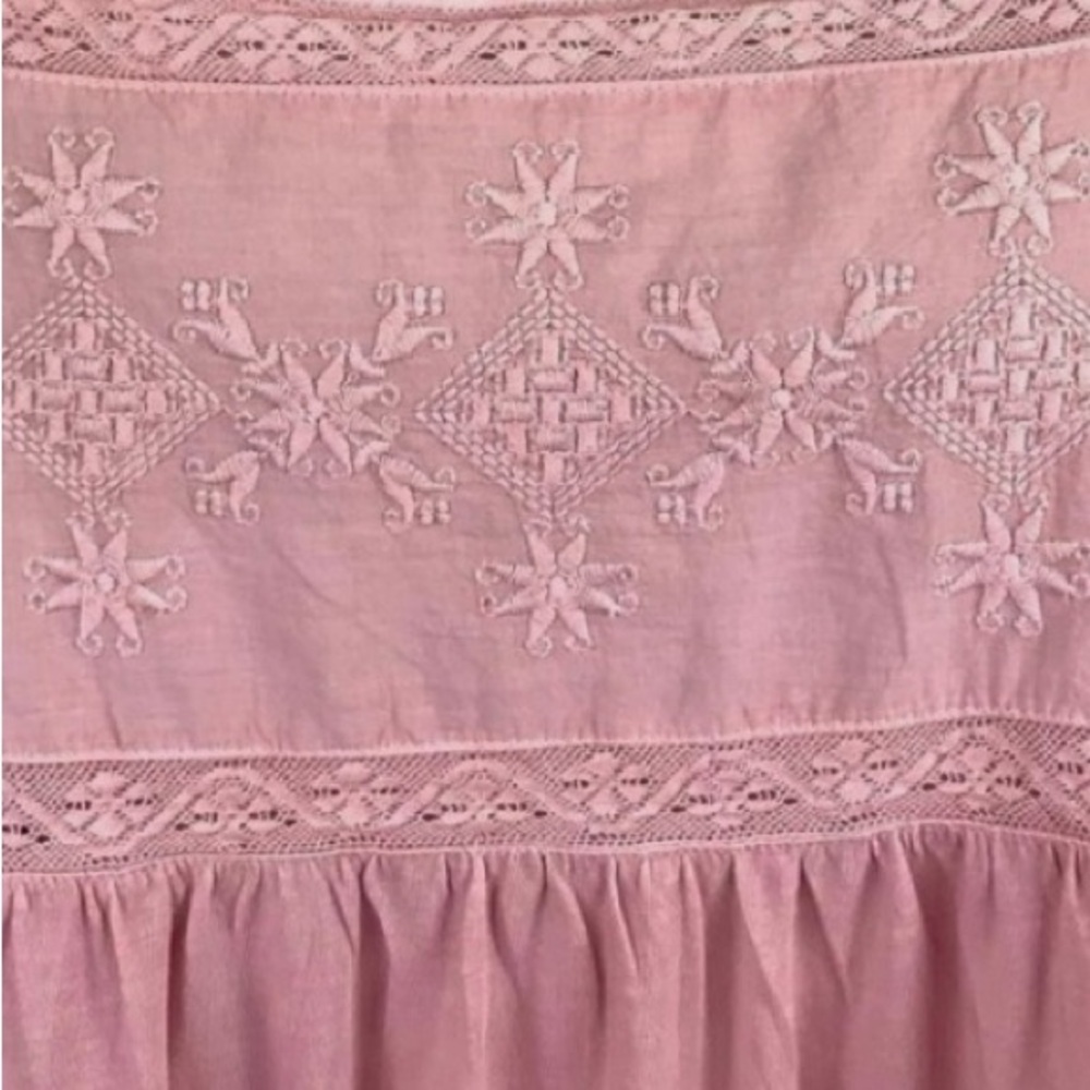 Lucky Brand Light Pink Embroidered Short Sleeve Peasant Blouse Women’s Size XL - Picture 3 of 10